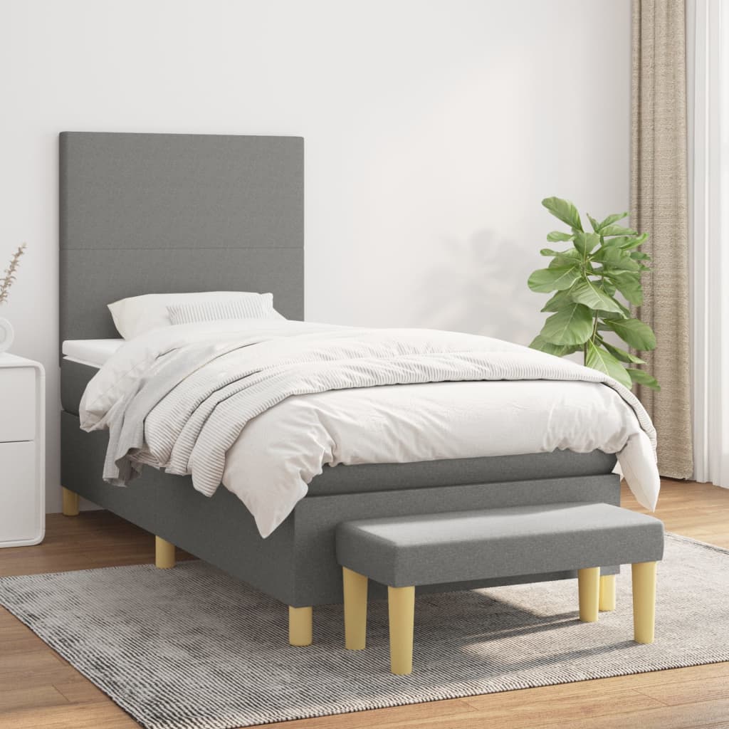 Boxspring met matras stof donkergrijs 90x200 cm is nu te koop bij PeponiXL, paradijselijk wonen!