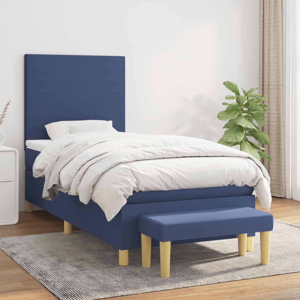 Boxspring met matras stof blauw 90x200 cm is nu te koop bij PeponiXL, paradijselijk wonen!