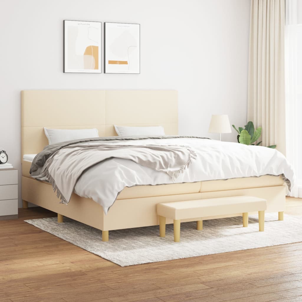 Boxspring met matras stof crèmekleurig 200x200 cm is nu te koop bij PeponiXL, paradijselijk wonen!