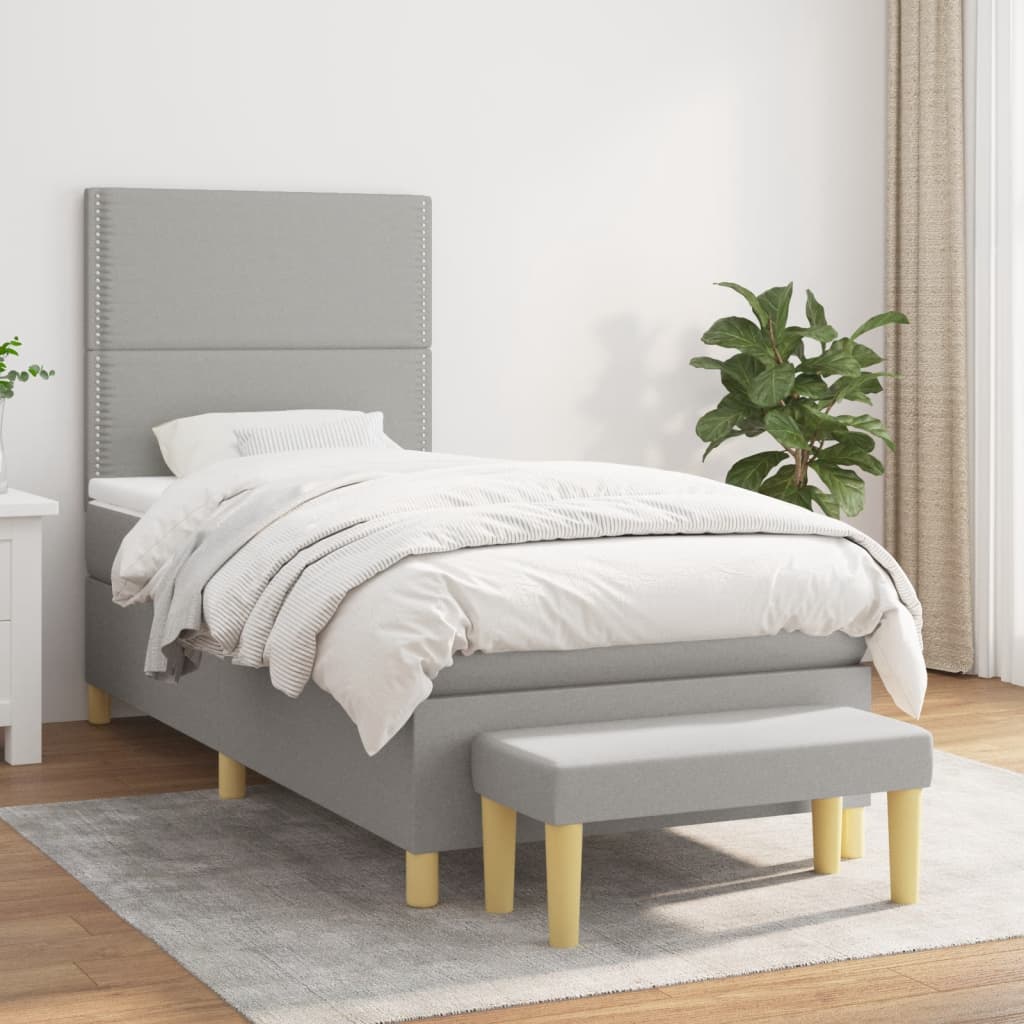 Boxspring met matras stof lichtgrijs 90x200 cm is nu te koop bij PeponiXL, paradijselijk wonen!