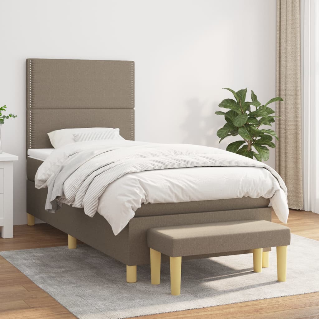 Boxspring met matras stof taupe 90x200 cm is nu te koop bij PeponiXL, paradijselijk wonen!