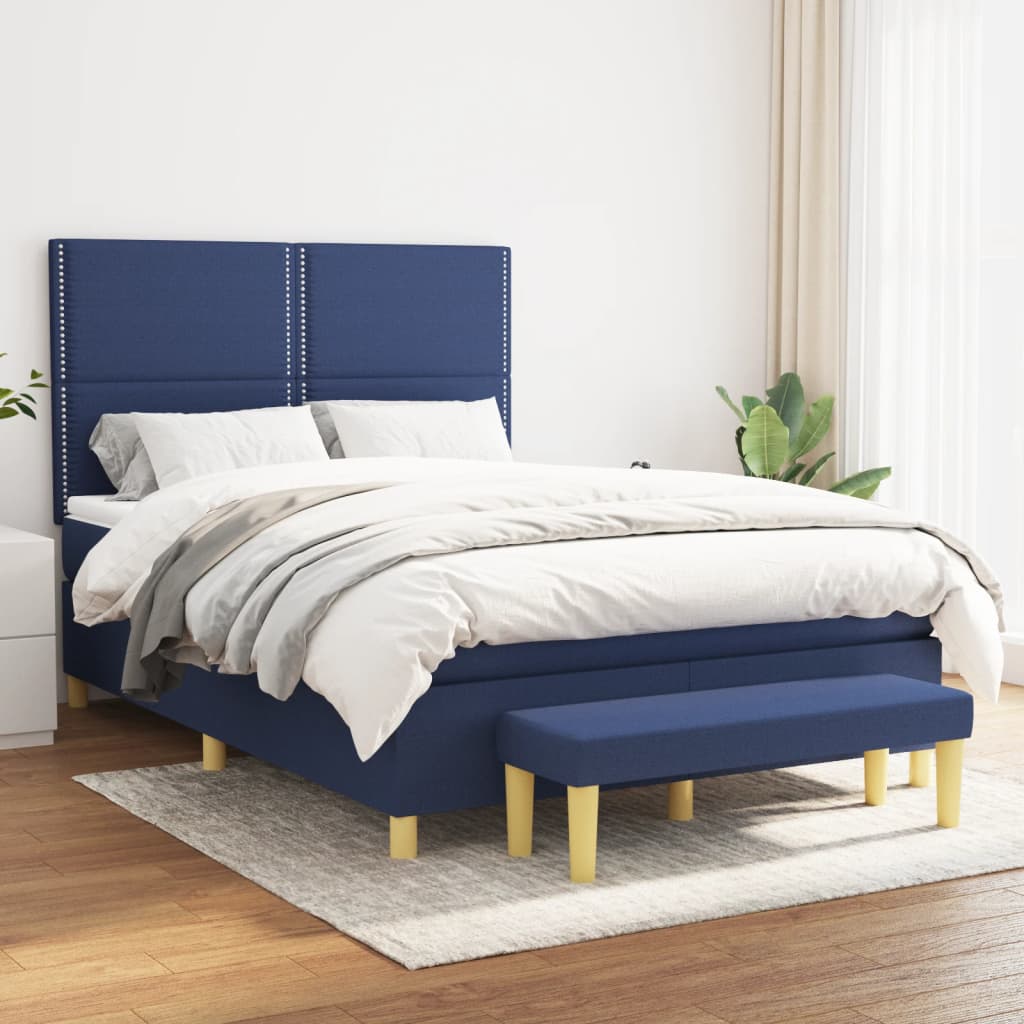 Boxspring met matras stof blauw 140x190 cm is nu te koop bij PeponiXL, paradijselijk wonen!