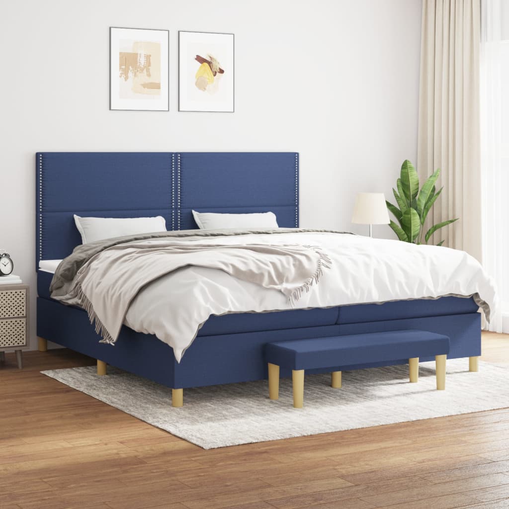 Boxspring met matras stof blauw 200x200 cm is nu te koop bij PeponiXL, paradijselijk wonen!