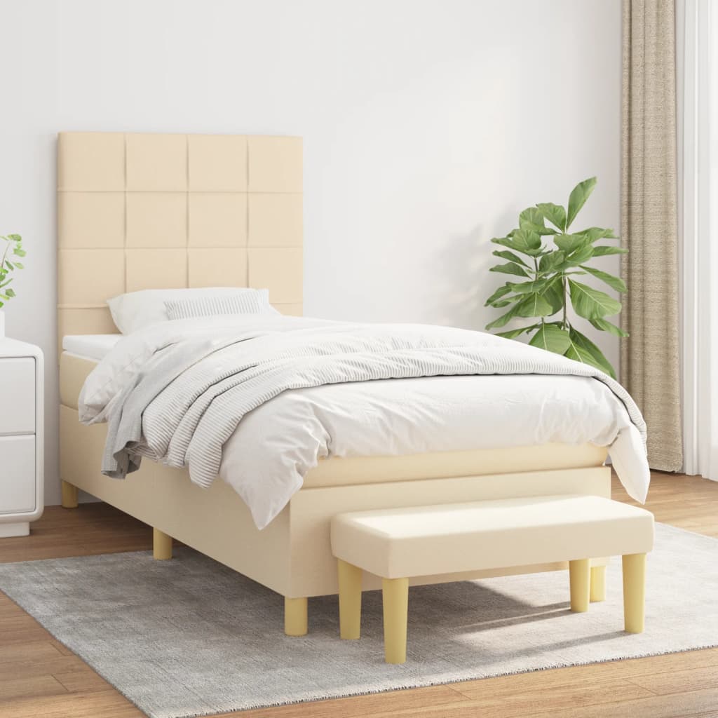 Boxspring met matras stof crèmekleurig 80x200 cm is nu te koop bij PeponiXL, paradijselijk wonen!