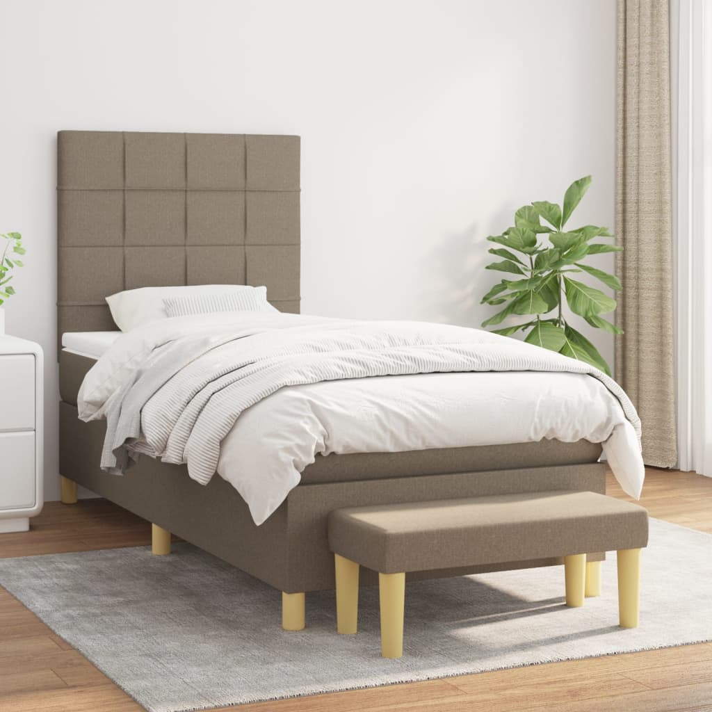 Boxspring met matras stof taupe 90x190 cm is nu te koop bij PeponiXL, paradijselijk wonen!