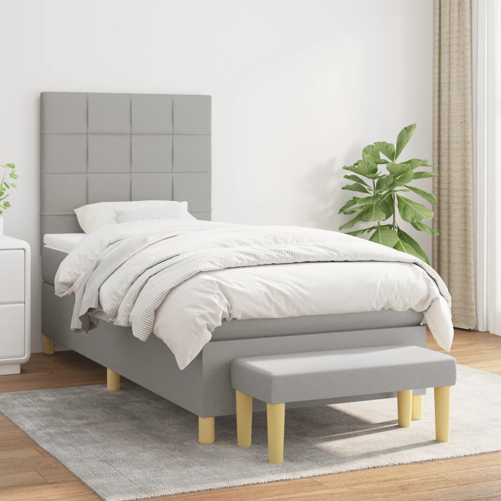 Boxspring met matras stof lichtgrijs 90x200 cm is nu te koop bij PeponiXL, paradijselijk wonen!