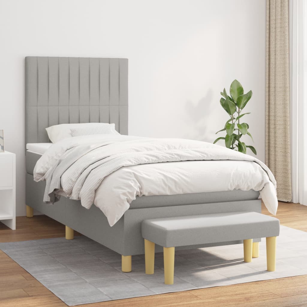 Boxspring met matras stof lichtgrijs 90x200 cm is nu te koop bij PeponiXL, paradijselijk wonen!