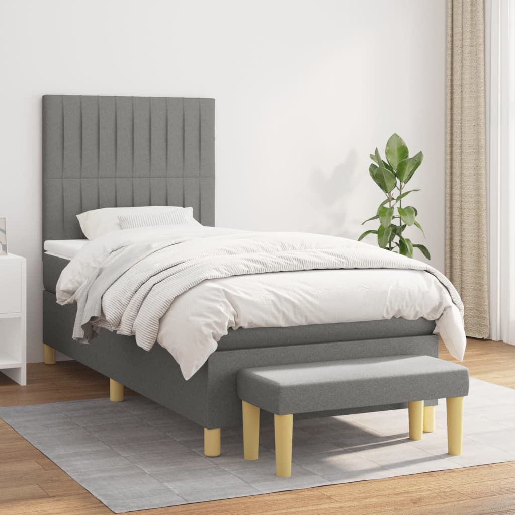 Boxspring met matras stof donkergrijs 100x200 cm is nu te koop bij PeponiXL, paradijselijk wonen!