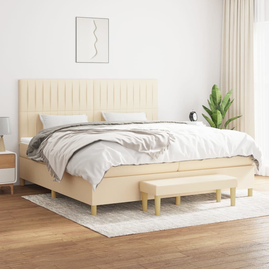 Boxspring met matras stof crèmekleurig 200x200 cm is nu te koop bij PeponiXL, paradijselijk wonen!