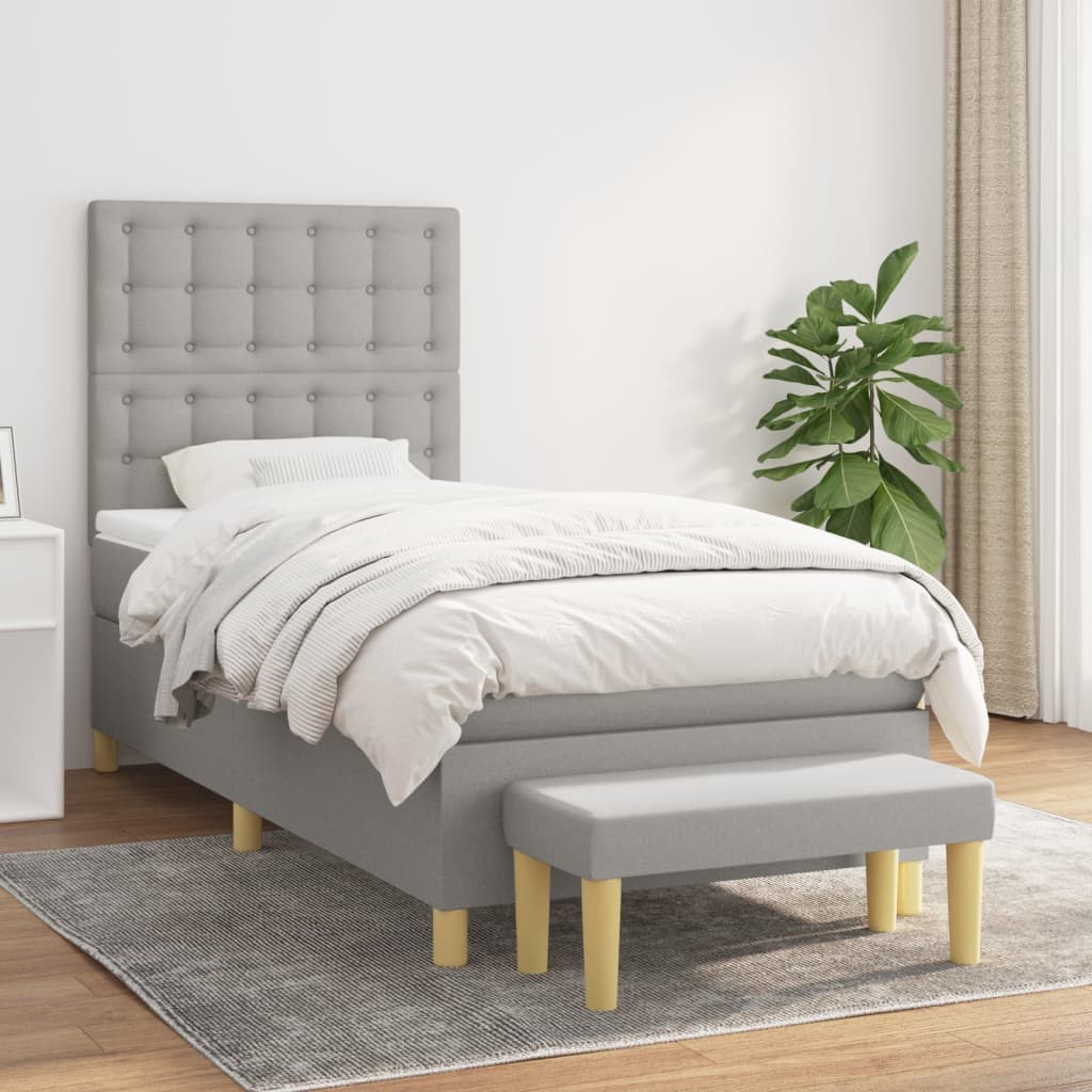 Boxspring met matras stof lichtgrijs 90x200 cm is nu te koop bij PeponiXL, paradijselijk wonen!