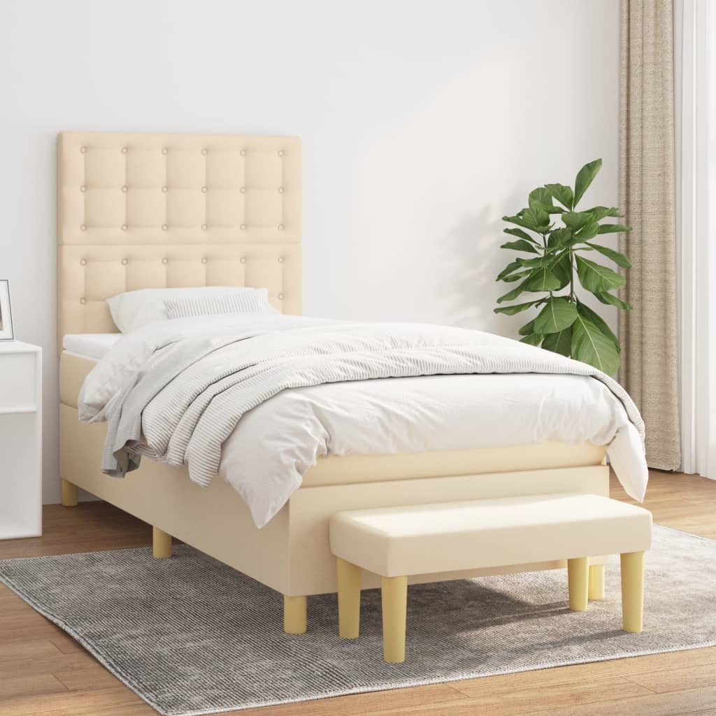 Boxspring met matras stof crèmekleurig 100x200 cm is nu te koop bij PeponiXL, paradijselijk wonen!