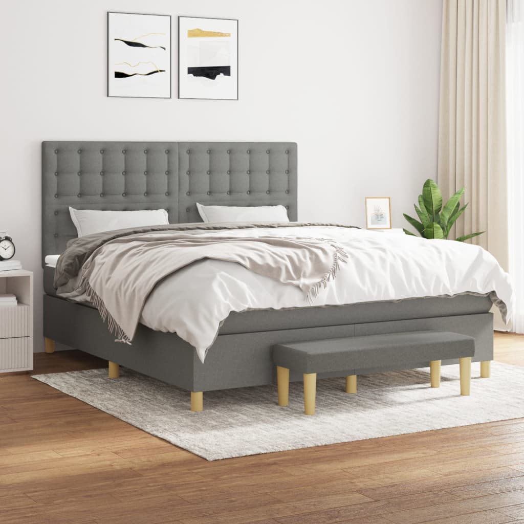Boxspring met matras stof donkergrijs 160x200 cm is nu te koop bij PeponiXL, paradijselijk wonen!