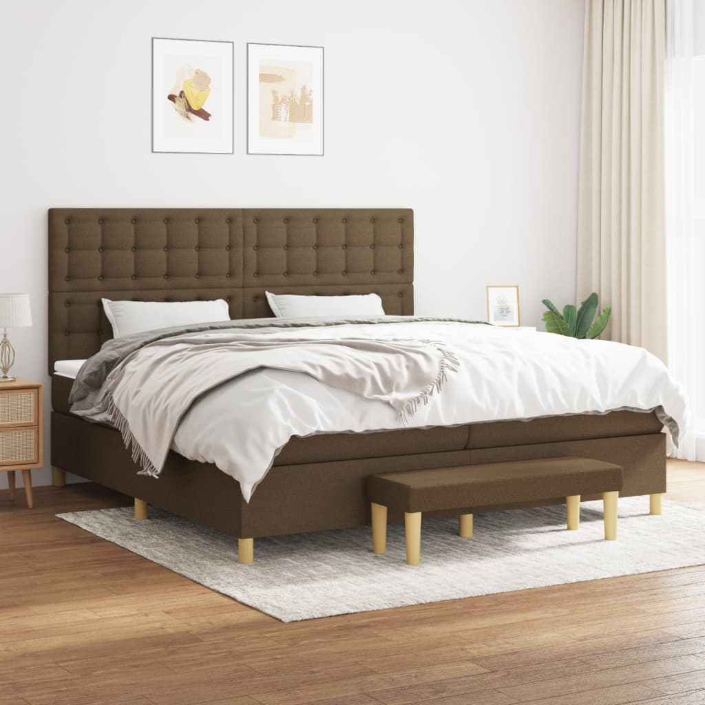 Boxspring met matras stof donkerbruin 200x200 cm is nu te koop bij PeponiXL, paradijselijk wonen!