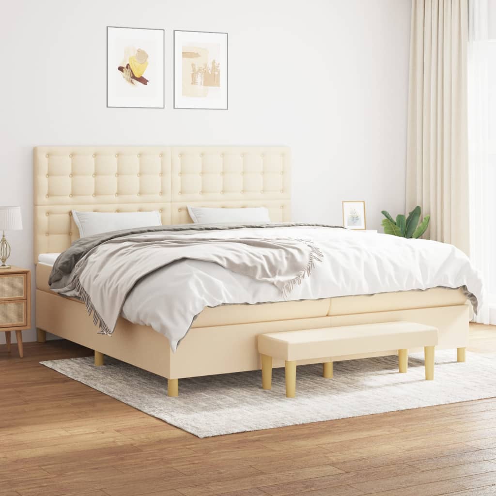 Boxspring met matras stof crèmekleurig 200x200 cm is nu te koop bij PeponiXL, paradijselijk wonen!