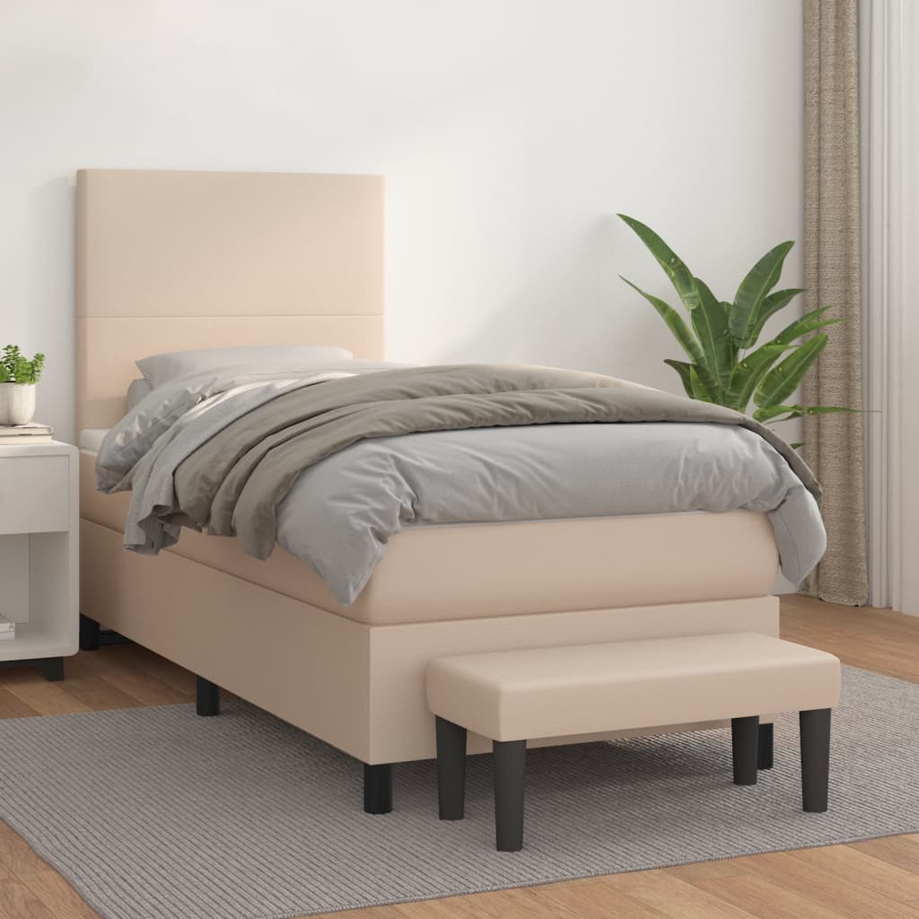 Boxspring met matras kunstleer cappuccinokleurig 80x200 cm is nu te koop bij PeponiXL, paradijselijk wonen!