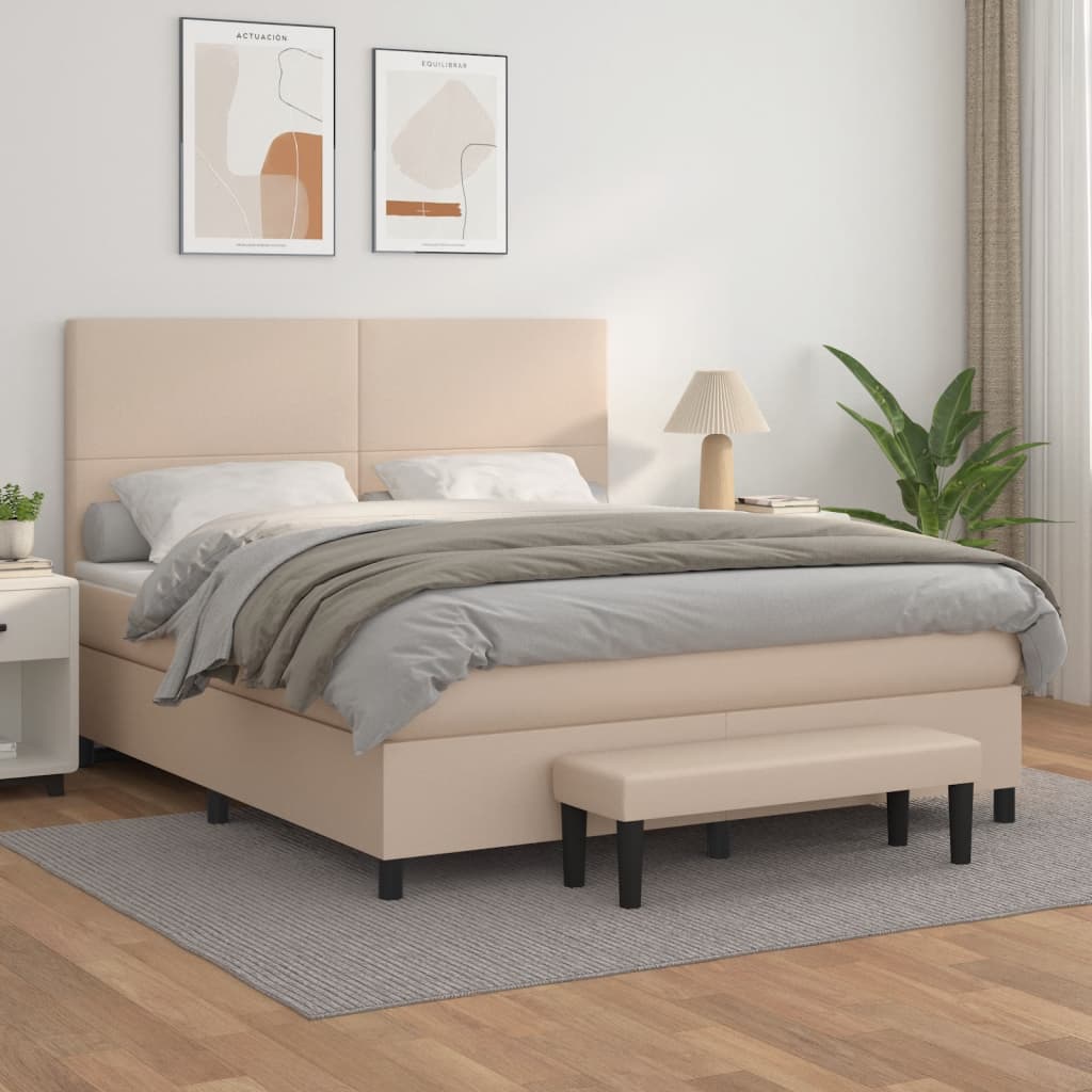 Boxspring met matras kunstleer cappuccinokleurig 180x200 cm is nu te koop bij PeponiXL, paradijselijk wonen!