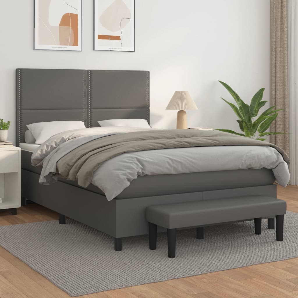 Boxspring met matras kunstleer grijs 140x190 cm is nu te koop bij PeponiXL, paradijselijk wonen!