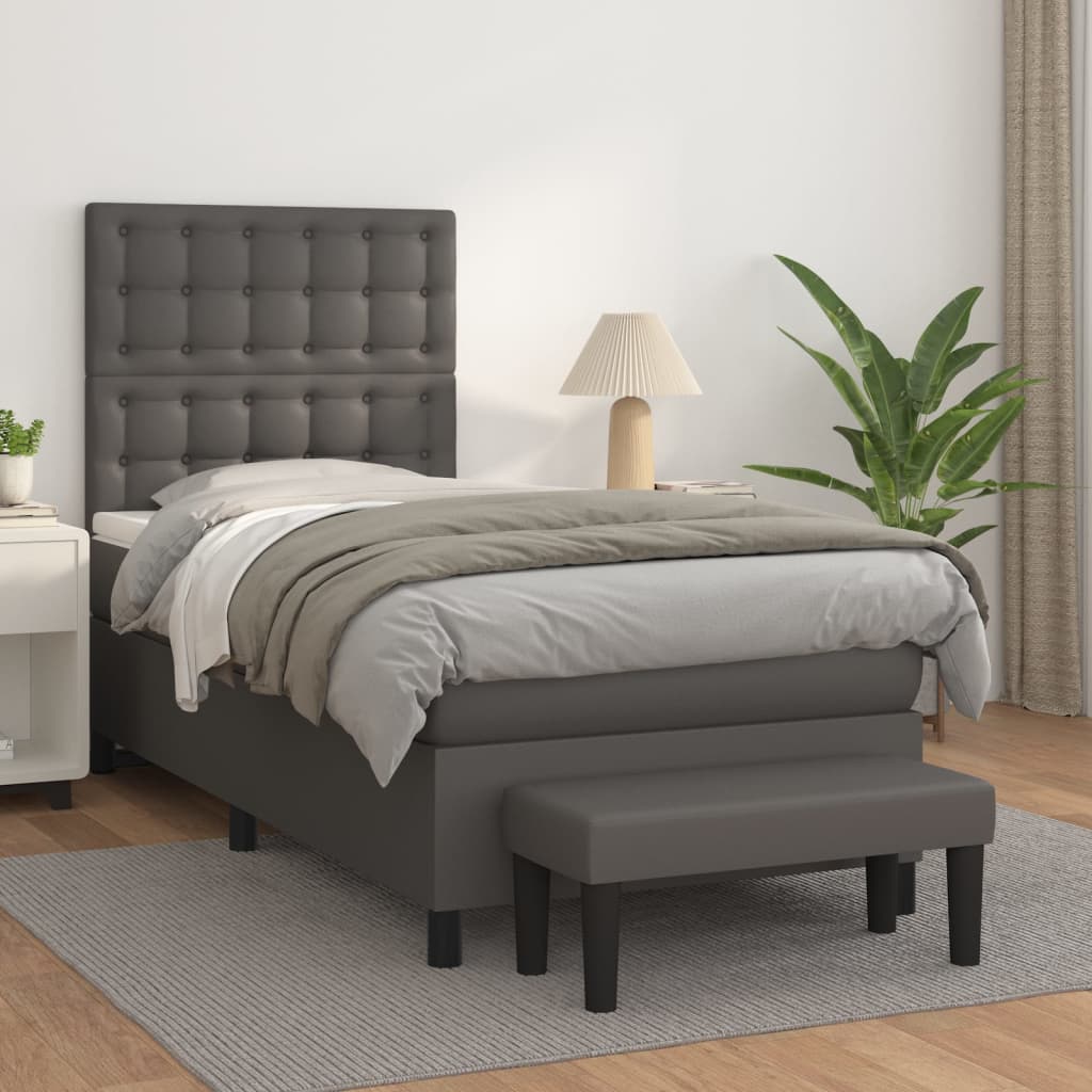 Boxspring met matras kunstleer grijs 100x200 cm is nu te koop bij PeponiXL, paradijselijk wonen!
