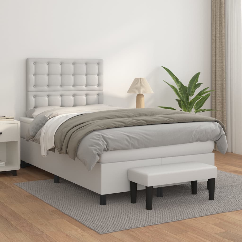 Boxspring met matras kunstleer wit 120x200 cm is nu te koop bij PeponiXL, paradijselijk wonen!