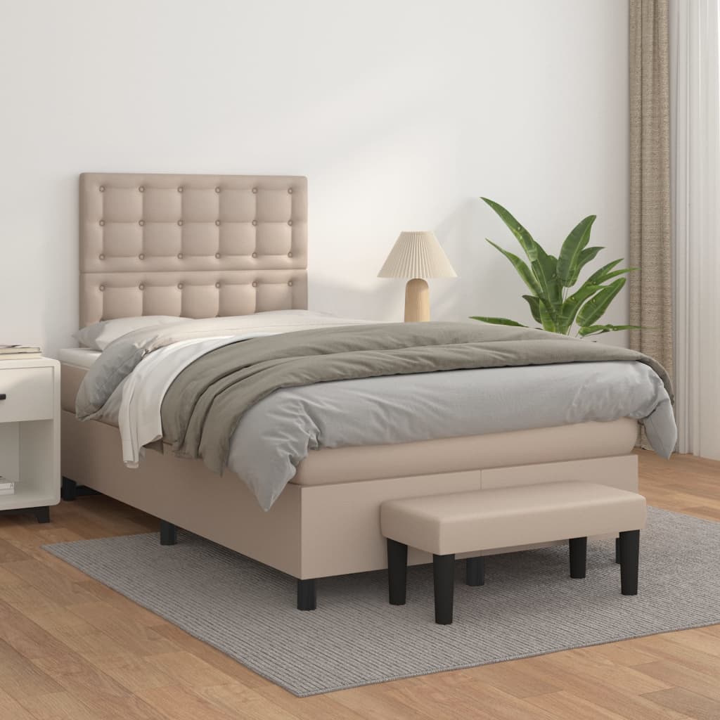 Boxspring met matras kunstleer cappuccinokleurig 120x200 cm is nu te koop bij PeponiXL, paradijselijk wonen!