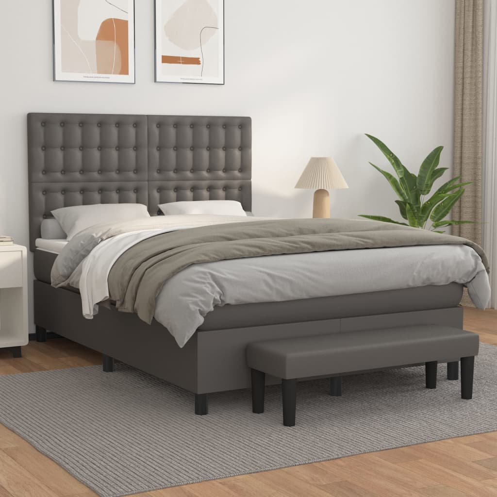 Boxspring met matras kunstleer grijs 140x190 cm is nu te koop bij PeponiXL, paradijselijk wonen!