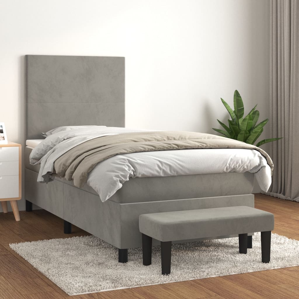 Boxspring met matras fluweel lichtgrijs 80x200 cm is nu te koop bij PeponiXL, paradijselijk wonen!