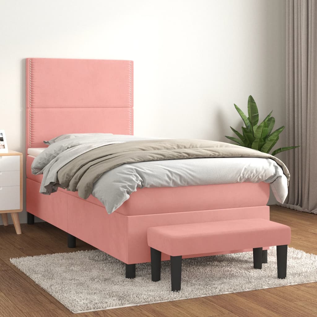 Boxspring met matras fluweel roze 80x200 cm is nu te koop bij PeponiXL, paradijselijk wonen!