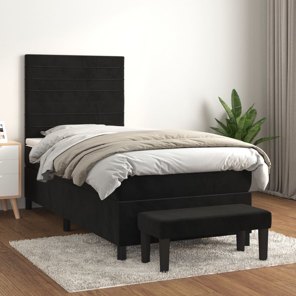Boxspring met matras fluweel zwart 80x200 cm is nu te koop bij PeponiXL, paradijselijk wonen!