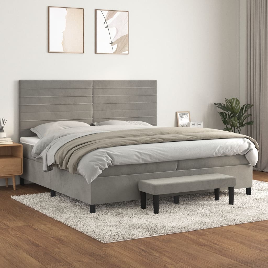 Boxspring met matras fluweel lichtgrijs 200x200 cm is nu te koop bij PeponiXL, paradijselijk wonen!