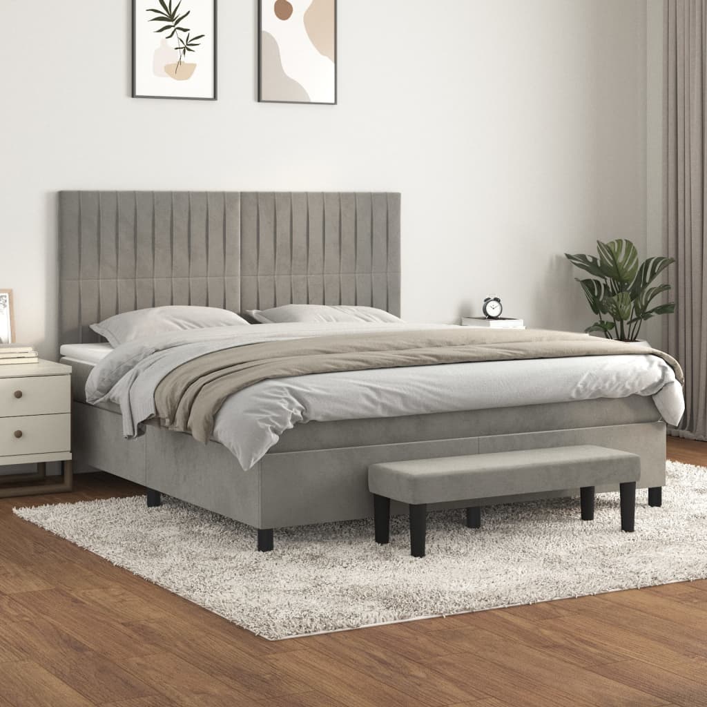 Boxspring met matras fluweel lichtgrijs 160x200 cm is nu te koop bij PeponiXL, paradijselijk wonen!