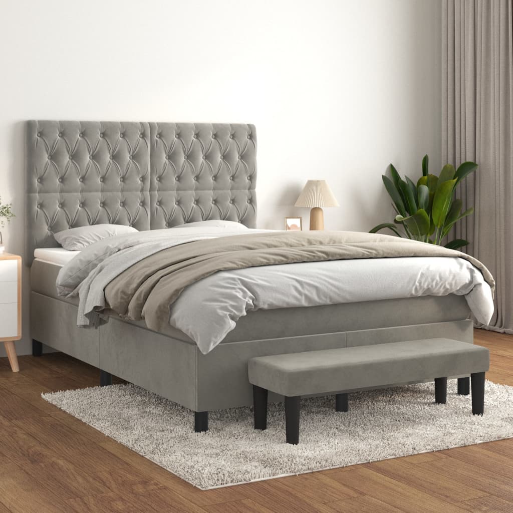 Boxspring met matras fluweel lichtgrijs 140x190 cm is nu te koop bij PeponiXL, paradijselijk wonen!