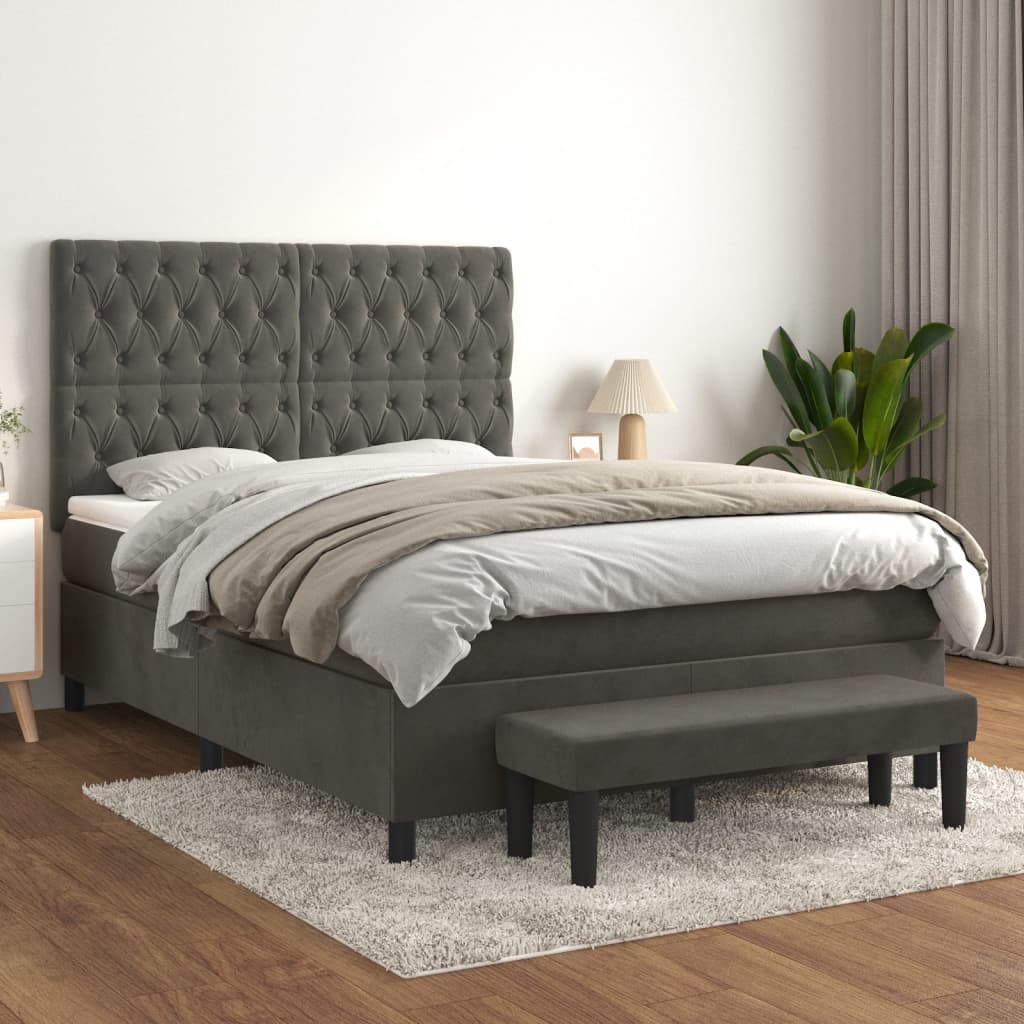 Boxspring met matras fluweel donkergrijs 140x200 cm is nu te koop bij PeponiXL, paradijselijk wonen!
