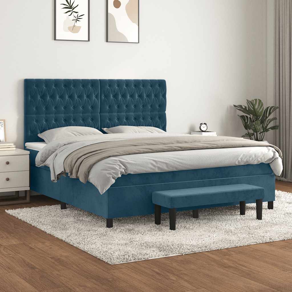 Boxspring met matras fluweel donkerblauw 180x200 cm is nu te koop bij PeponiXL, paradijselijk wonen!