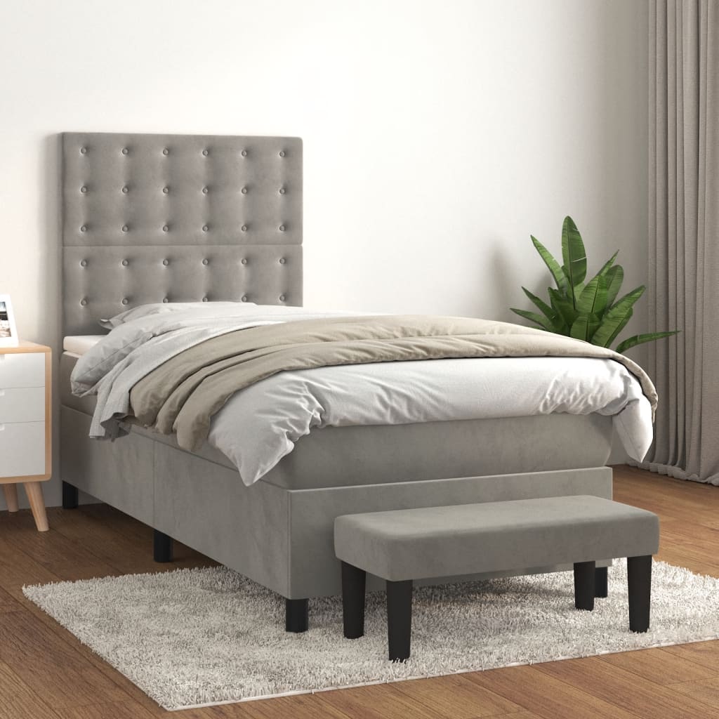 Boxspring met matras fluweel lichtgrijs 90x190 cm is nu te koop bij PeponiXL, paradijselijk wonen!