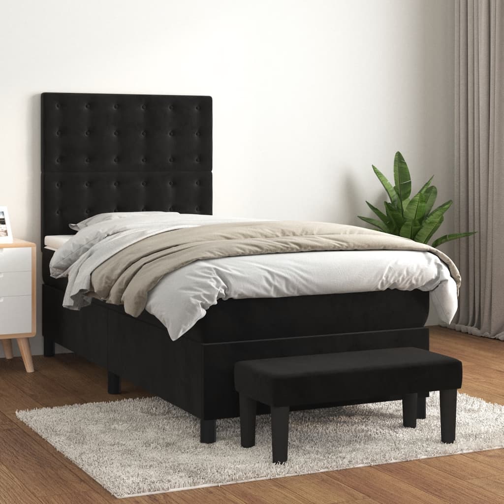 Boxspring met matras fluweel zwart 90x200 cm is nu te koop bij PeponiXL, paradijselijk wonen!