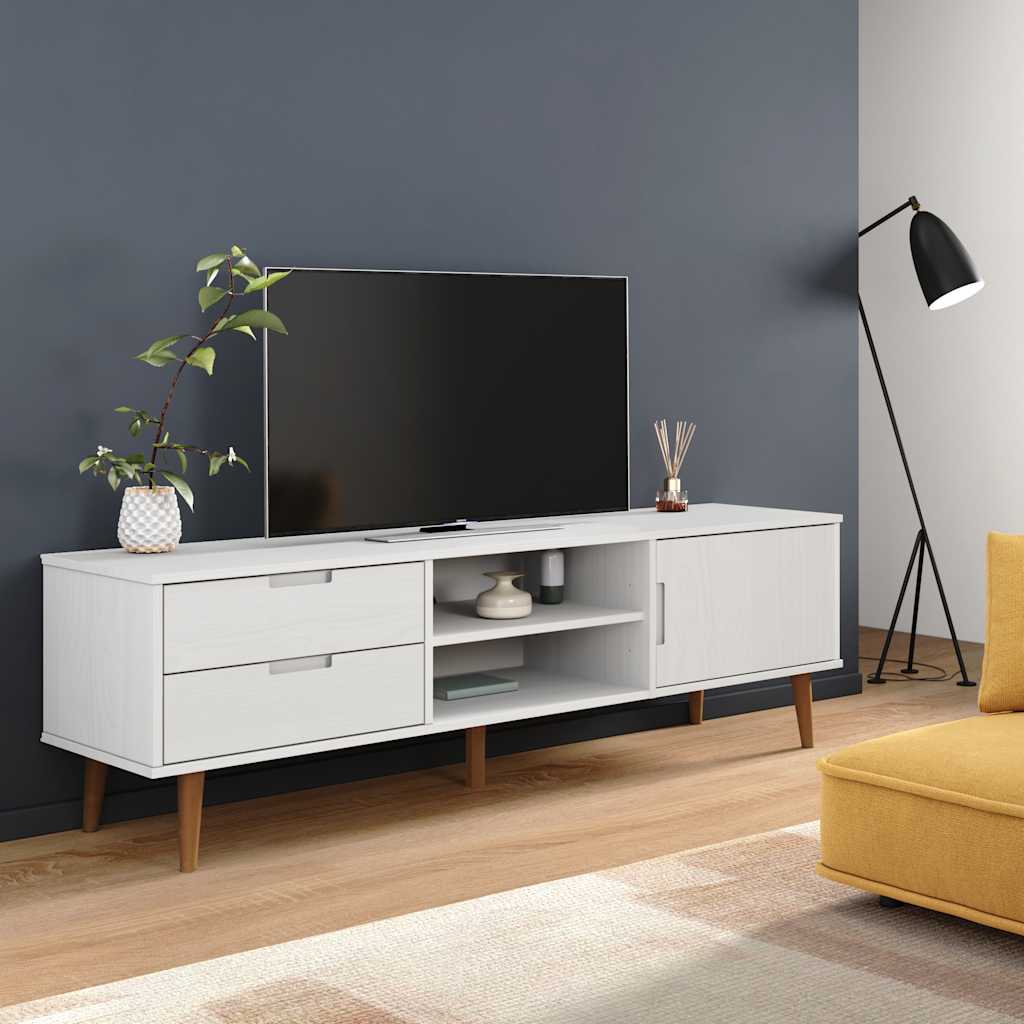 Tv-meubel MOLDE 158x40x49 cm massief grenenhout wit is nu te koop bij PeponiXL, paradijselijk wonen!