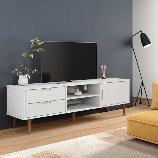 Tv-meubel MOLDE 158x40x49 cm massief grenenhout wit is nu te koop bij PeponiXL, paradijselijk wonen!