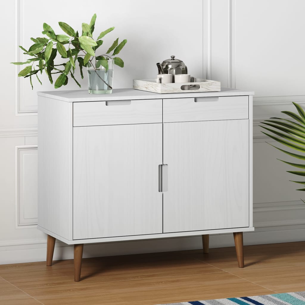 Dressoir MOLDE 90x40x80 cm massief grenenhout wit is nu te koop bij PeponiXL, paradijselijk wonen!