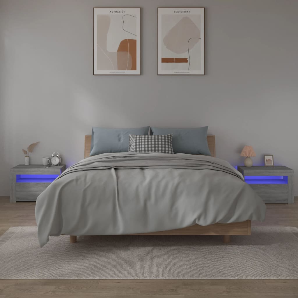 Nachtkastje 2 st met LED-verlichting 60x35x40 cm grijs sonoma is nu te koop bij PeponiXL, paradijselijk wonen!