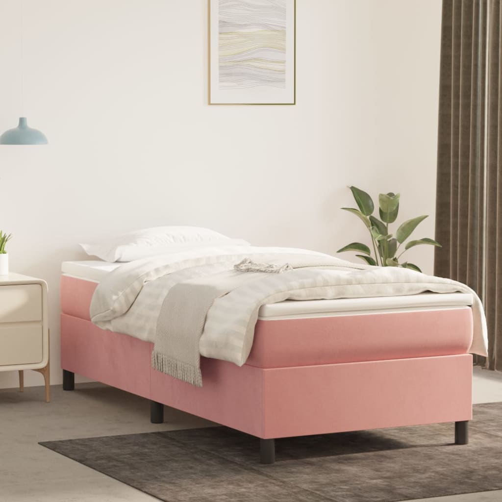 Boxspring met matras fluweel roze 90x200 cm is nu te koop bij PeponiXL, paradijselijk wonen!