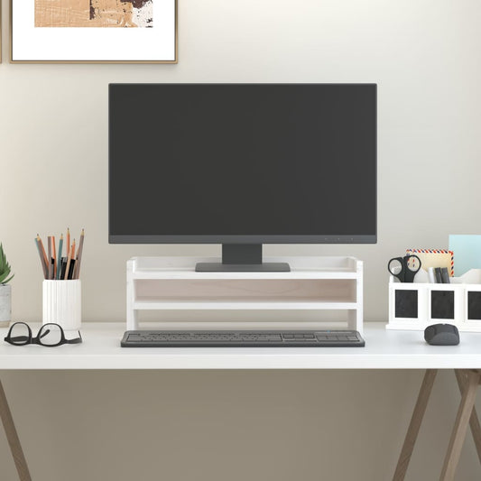 Monitorstandaard 50x24x16 cm massief grenenhout wit is nu te koop bij PeponiXL, paradijselijk wonen!