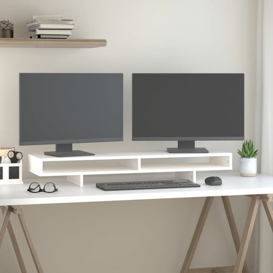 Monitorstandaard 100x27x14 cm massief grenenhout wit is nu te koop bij PeponiXL, paradijselijk wonen!