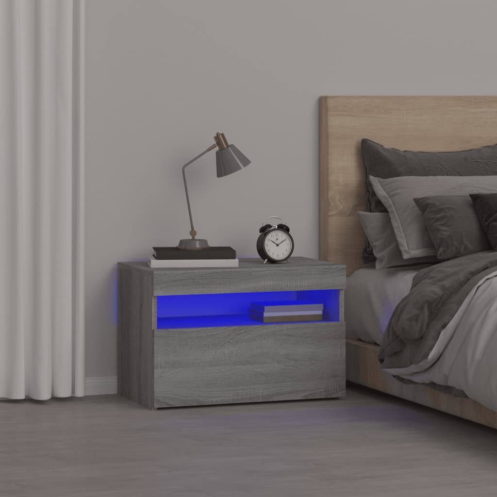 Nachtkastje met LED-verlichting 60x35x40 cm grijs sonoma eiken is nu te koop bij PeponiXL, paradijselijk wonen!