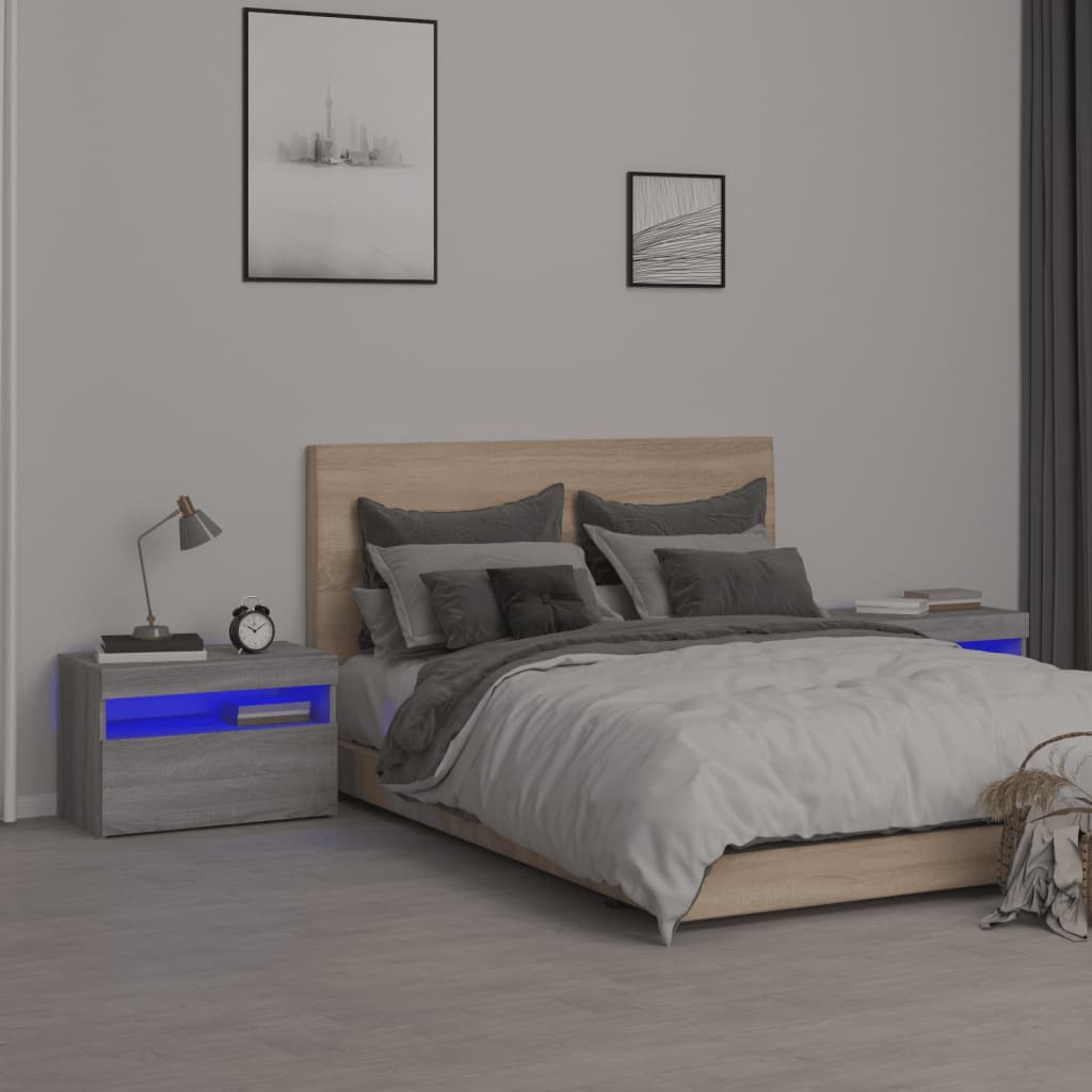 Nachtkastje 2 st met LED-verlichting 60x35x40 cm grijs sonoma is nu te koop bij PeponiXL, paradijselijk wonen!
