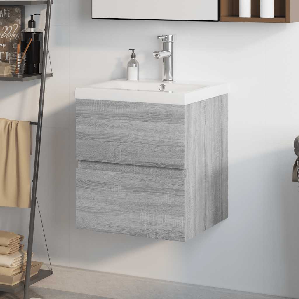 Wastafelkast met ingebouwde wasbak bewerkt hout grijs sonoma is nu te koop bij PeponiXL, paradijselijk wonen!