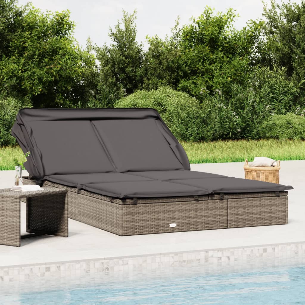 Ligbed 2-persoons met dak 213x118x97 cm poly rattan grijs is nu te koop bij PeponiXL, paradijselijk wonen!