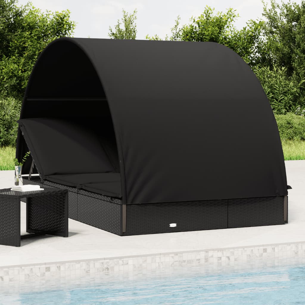 Ligbed 2-persoons met rond dak 211x112x140 cm poly rattan zwart is nu te koop bij PeponiXL, paradijselijk wonen!