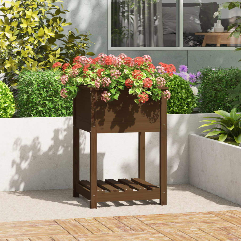 Plantenbak met schap 54x54x81 cm grenenhout honingbruin is nu te koop bij PeponiXL, paradijselijk wonen!
