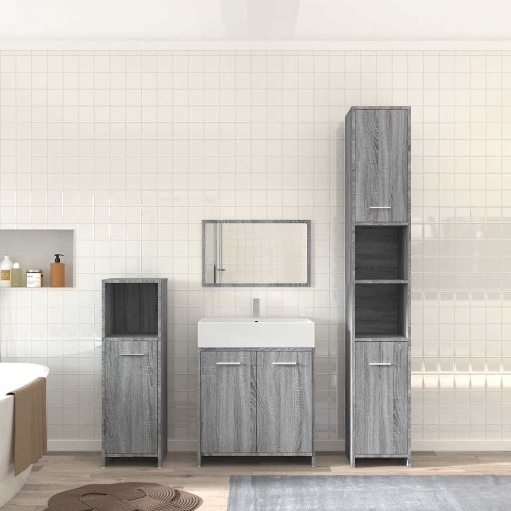 4-delige Badkamermeubelset bewerkt hout grijs sonoma eikenkleur is nu te koop bij PeponiXL, paradijselijk wonen!