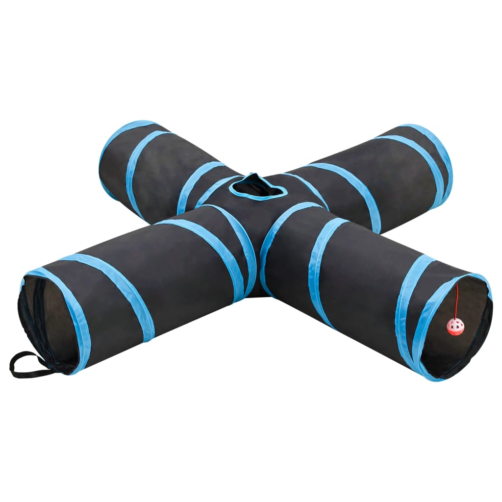 Kattentunnel 4-voudig 132 cm polyester zwart en blauw is nu te koop bij PeponiXL, paradijselijk wonen!